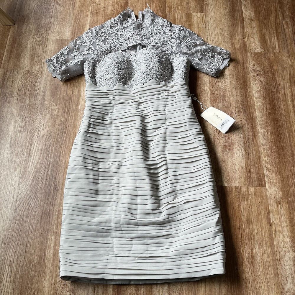 NWT TS Couture Light‎ in the Box Gray Lace Dress Women's 8